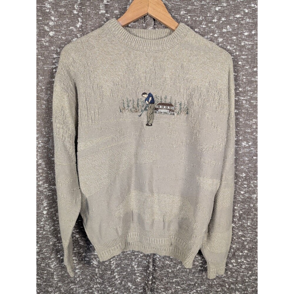 Men's Crewneck Golf Embroidered Sweater - Light Gray